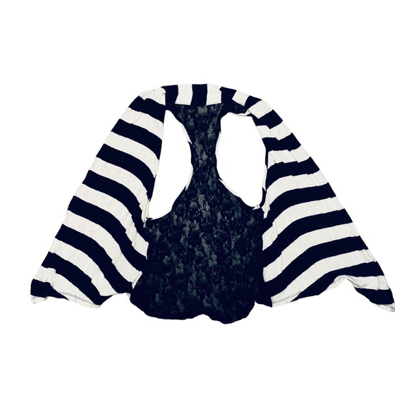 Robin K black and white stripe with lace back vest shawl cardigan size small - Picture 1 of 7